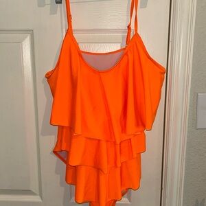 Vibrant Orange Layered One-Piece Swimsuit